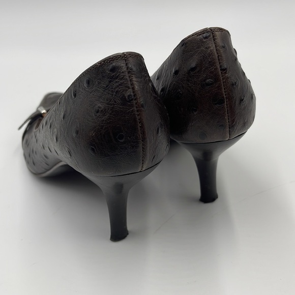 Furla Ostrich Brown Leather Pointed Toe Heels - Picture 7 of 9
